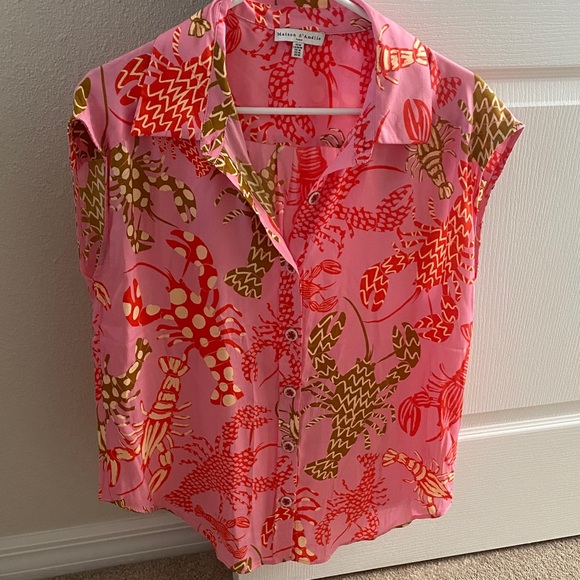 Maison d’Amelie pink lobster print blouse M - Picture 1 of 2